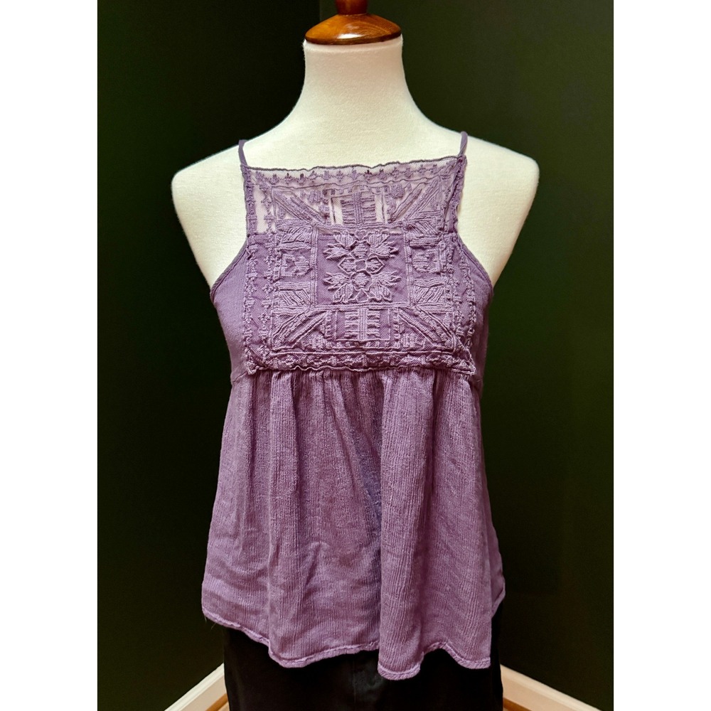 Blue Rain Purple Embroidered Keyhole Back‎ Boho Tank Women's M